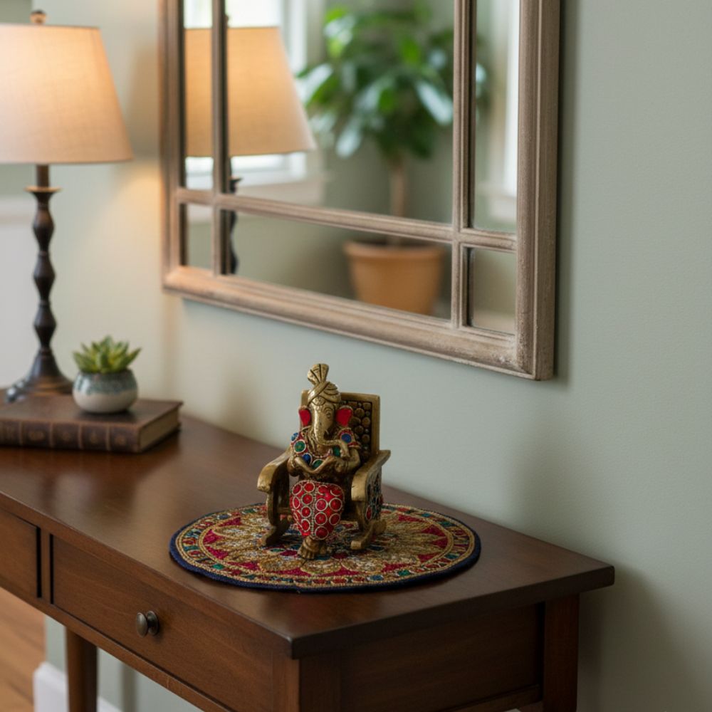 Brass Lord Ganesh Reading Book on Chair