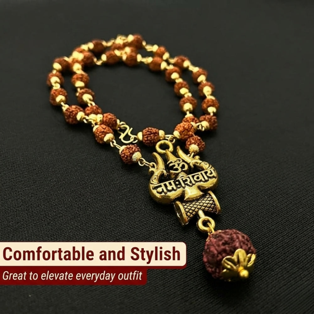 Natural Rudraksha bead necklace with detailed Shiva mantra locket