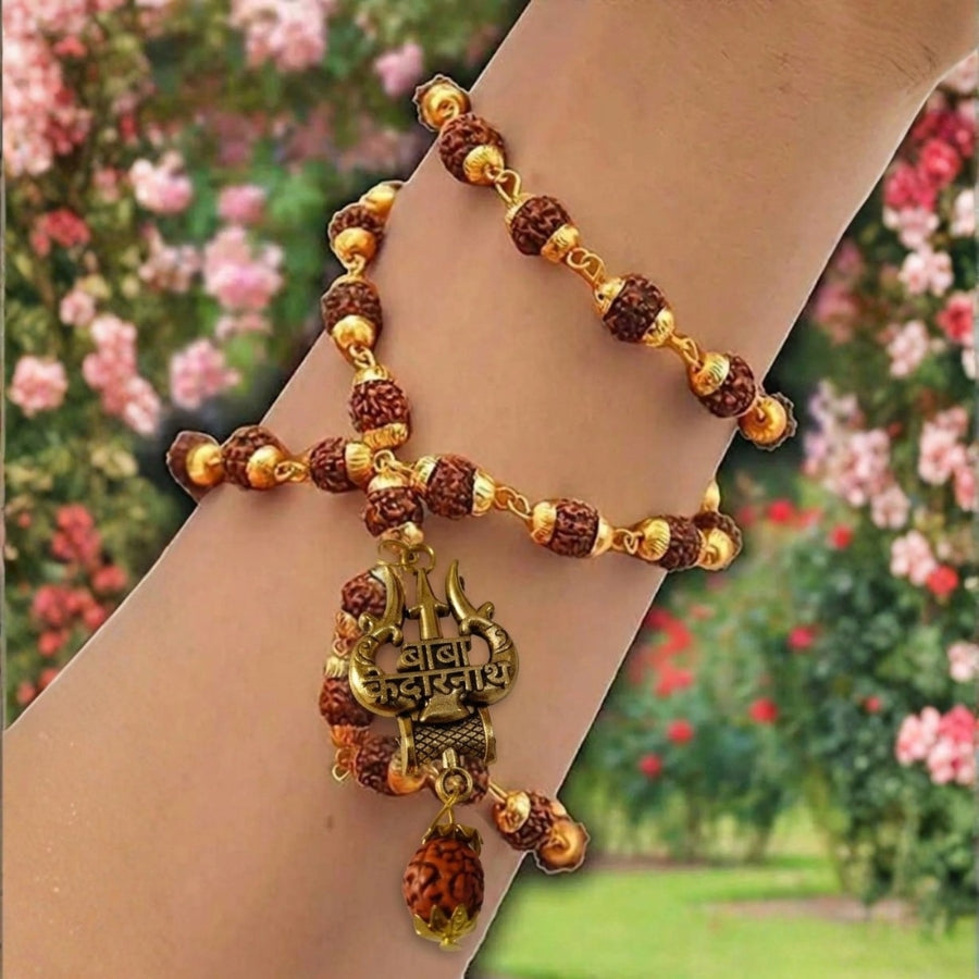 Baba Kedarnath gold finish pendant with gold capped Rudraksha mala