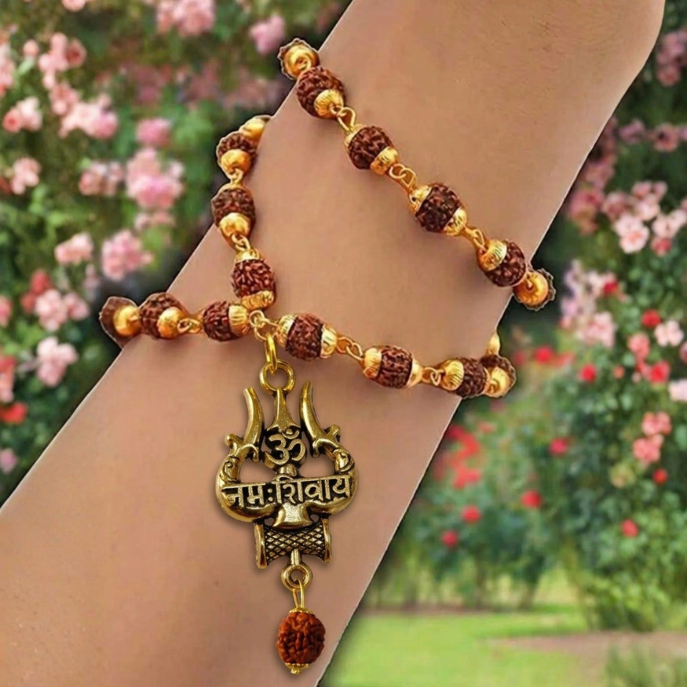Premium quality gold plated Om Namah Shivay protection charm with spiritual garland