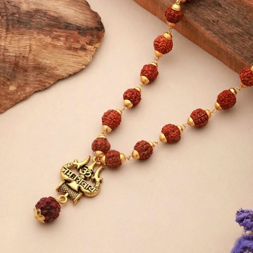 Anti-tarnish gold finish Om Namah Shivay pendant on natural organic beads