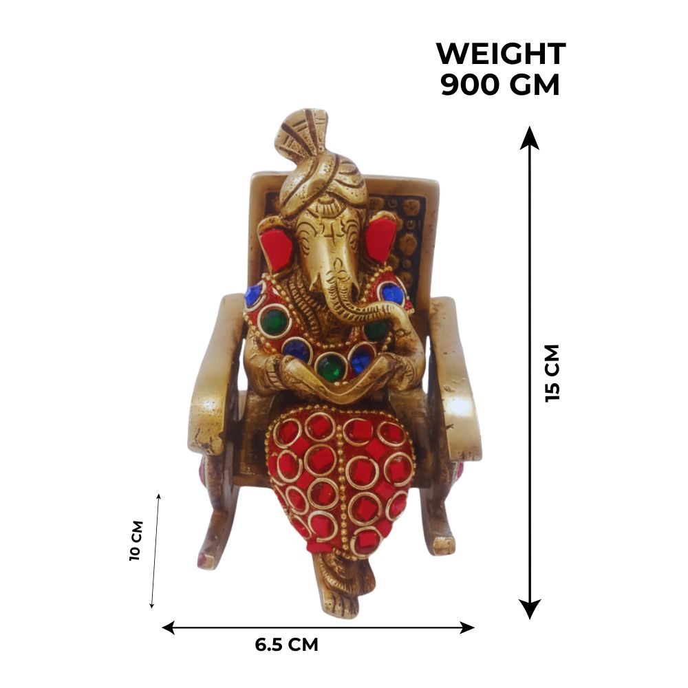 Brass Lord Ganesh Reading Book on Chair