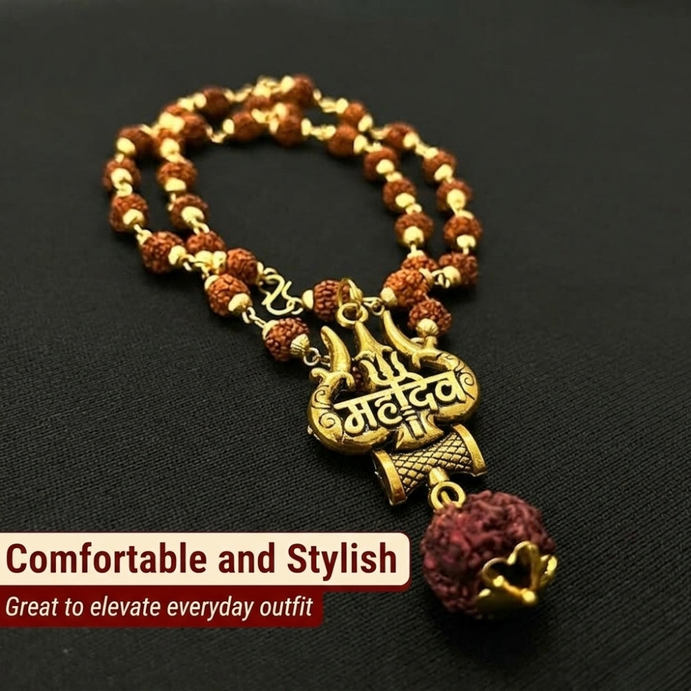 Mahadev gold finish pendant with gold capped Rudraksha mala for men