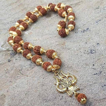 Mahakal Trishul Damru pendant on Rudraksha mala for protection
