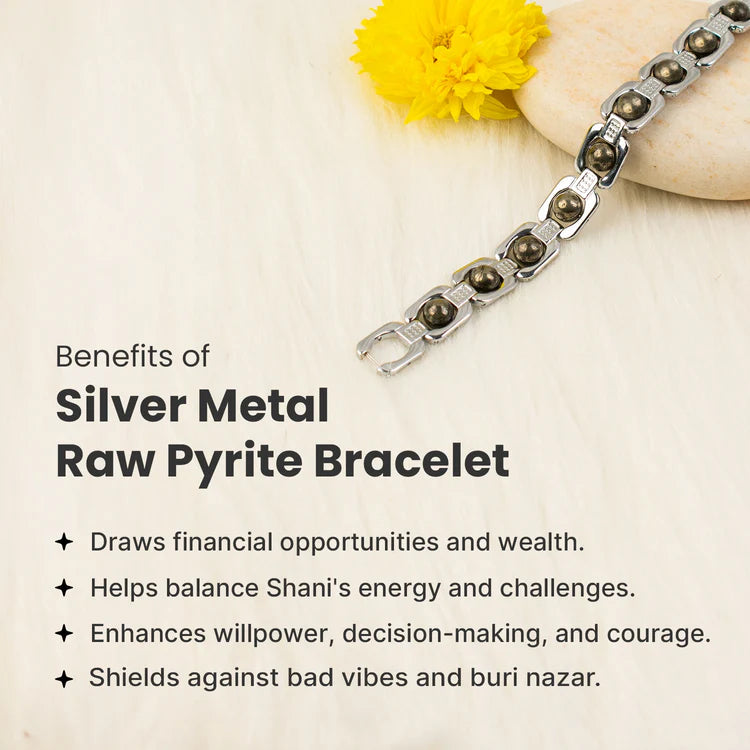 Authentic natural Pyrite crystal bead bracelet with metal accents