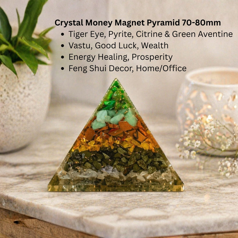 Money Magnet Pyramid | Raw Pyrite & Crystal Wealth Attractor for Vastu