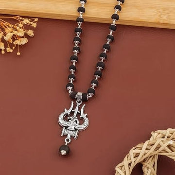 Original silver capped karungali mala with shiva trishul damru locket