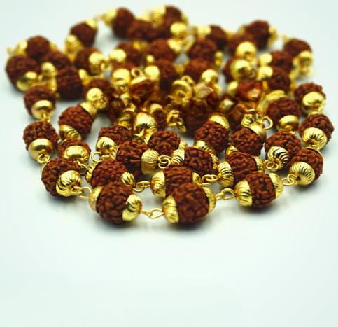 Spiritual necklace rudraksha mala with gold detailing for men
