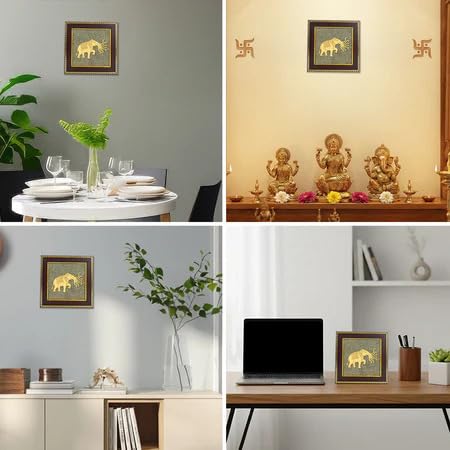 Natural pyrite gemstone with 7 trunk up elephants for power