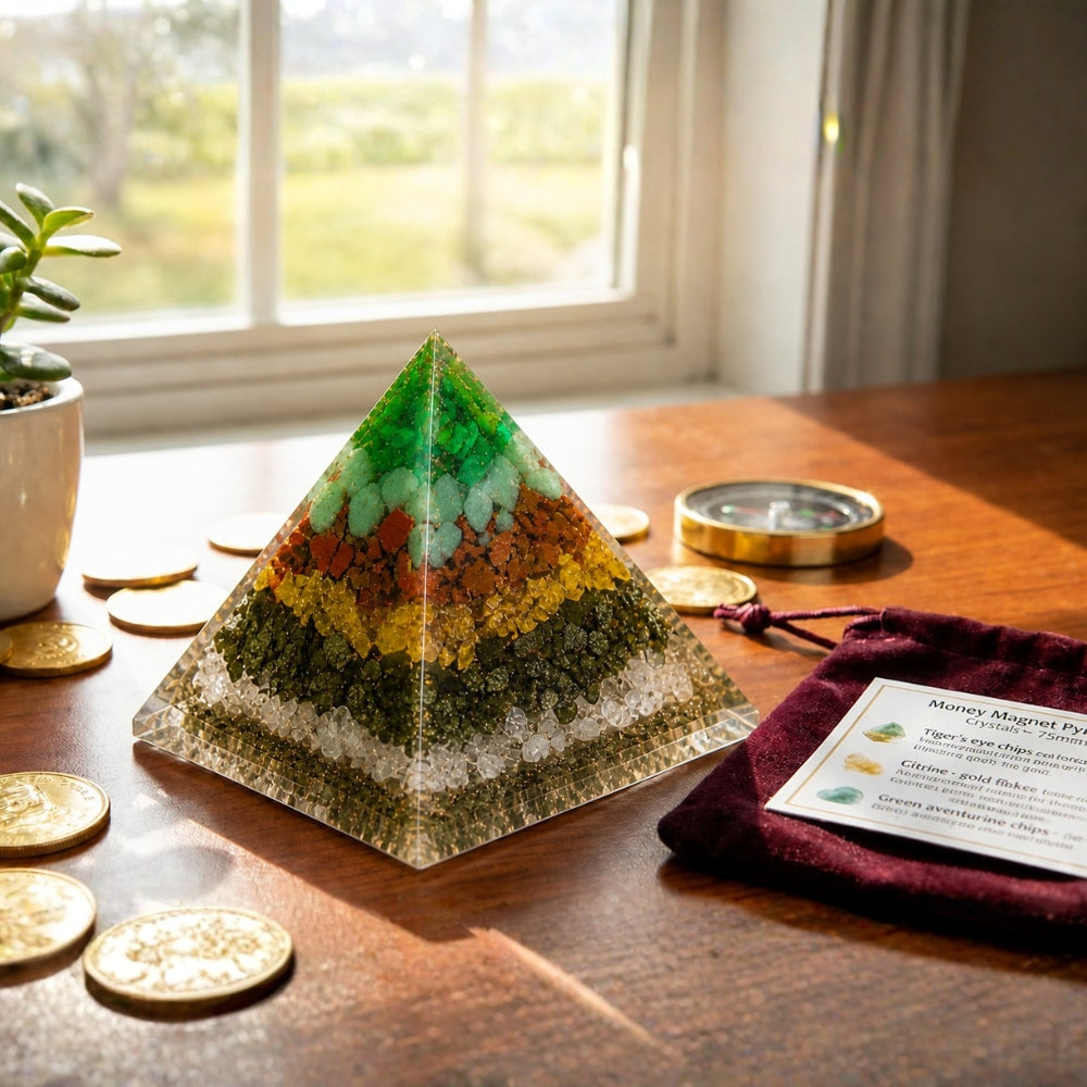 Money Magnet Pyramid | Raw Pyrite & Crystal Wealth Attractor for Vastu