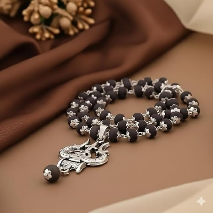 108 beads original karungali mala with shimmering silver detailing