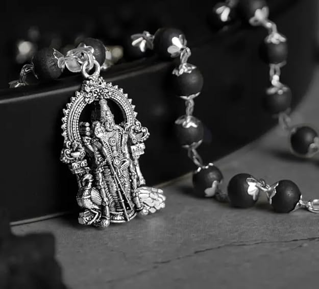 Natural karungali 108 beads mala with silver capping for success