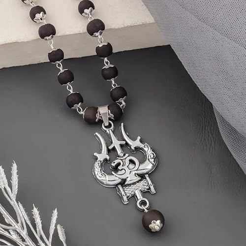 Spiritual protection mala with shiva trishul locket and silver accents