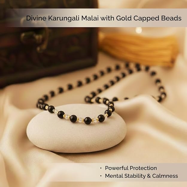 Original golden capped karungali mala with 108 ebony wood beads