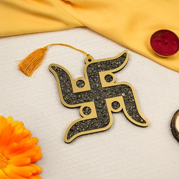 Natural pyrite Swastik wall hanging for wealth attraction