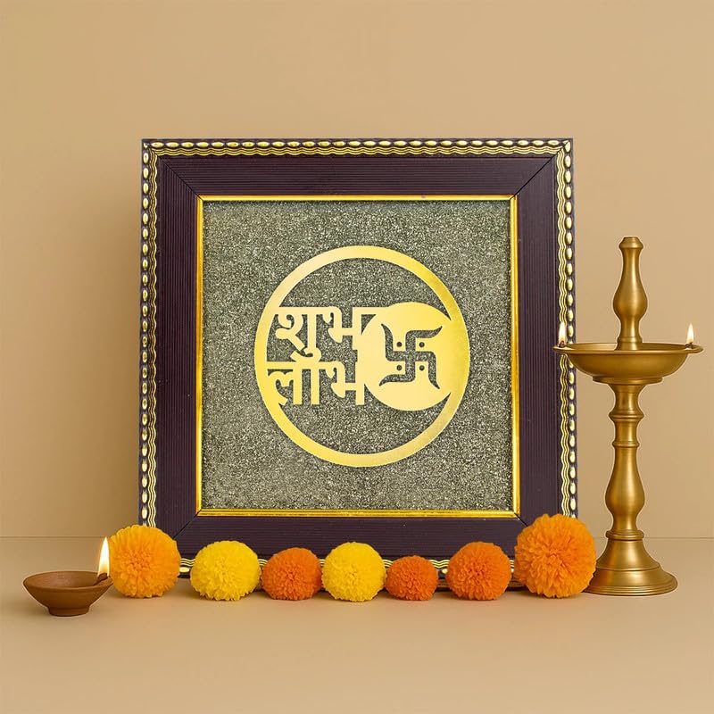 Spiritual Shubh Labh sign on pyrite stone for business growth