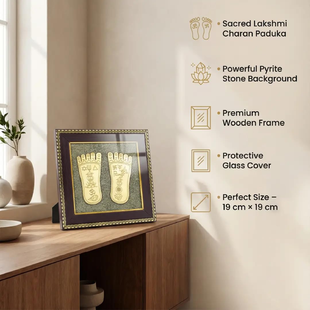 Handcrafted Lakshmi steps on golden pyrite crystal base