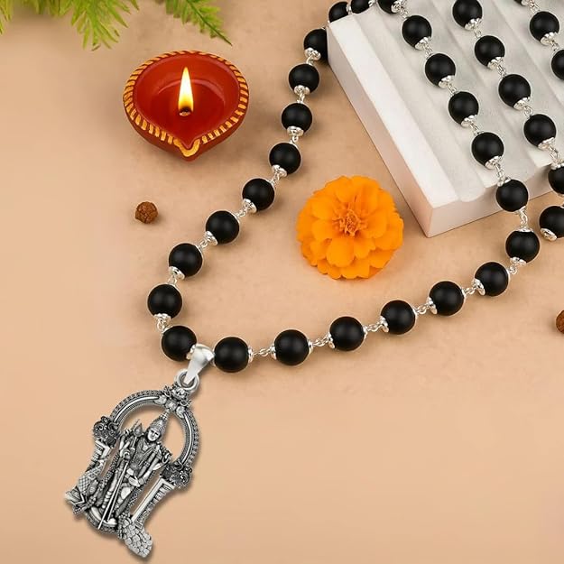 Original silver capped karungali mala with lord murugan locket
