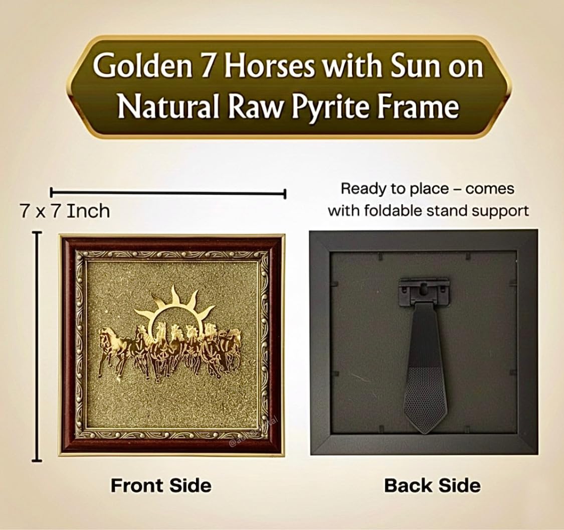 Traditional 7 Horses symbol on wealth-attracting Pyrite stone