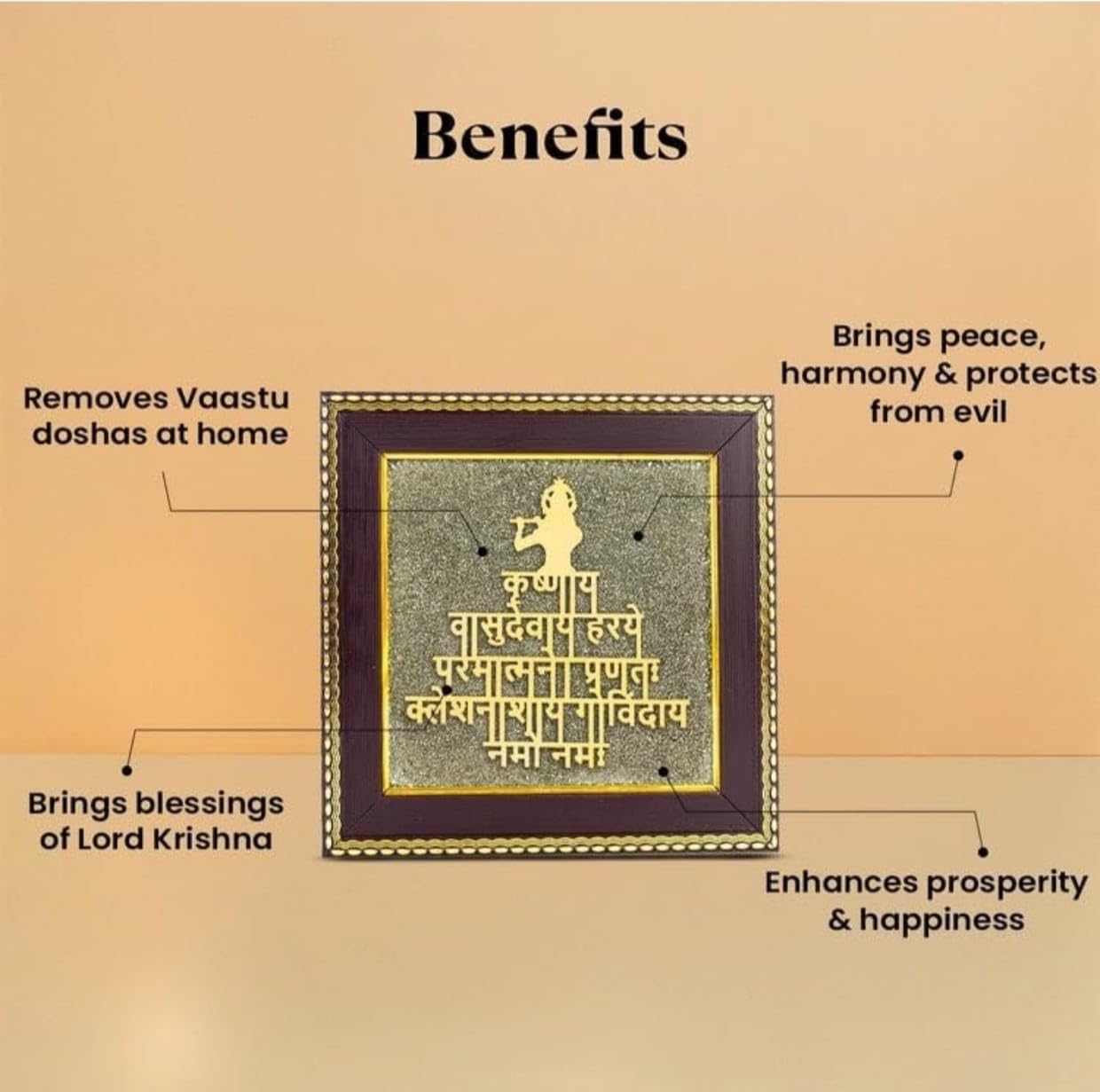 Handcrafted Krishna mantra frame for wealth and meditation