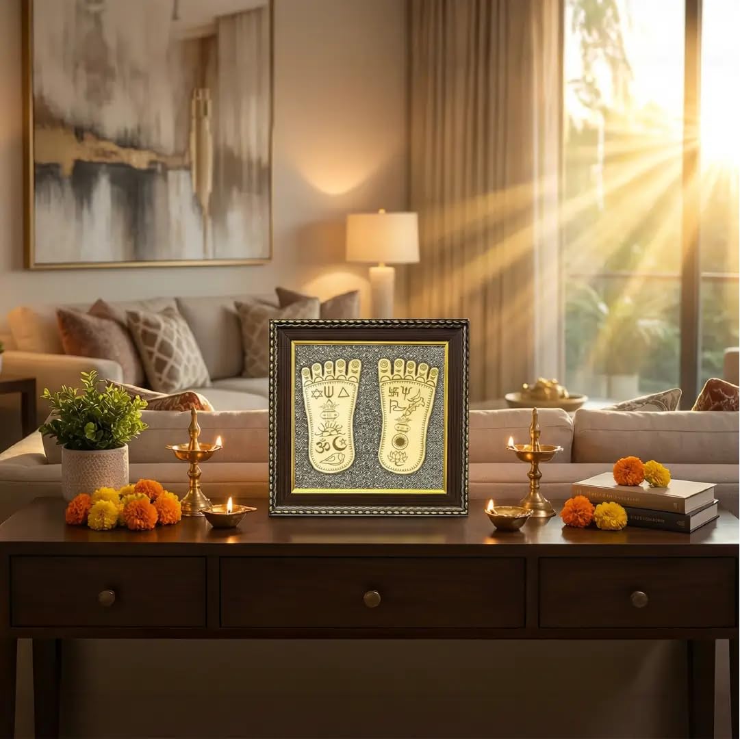 Spiritual Lakshmi footprints on raw pyrite stone for wealth