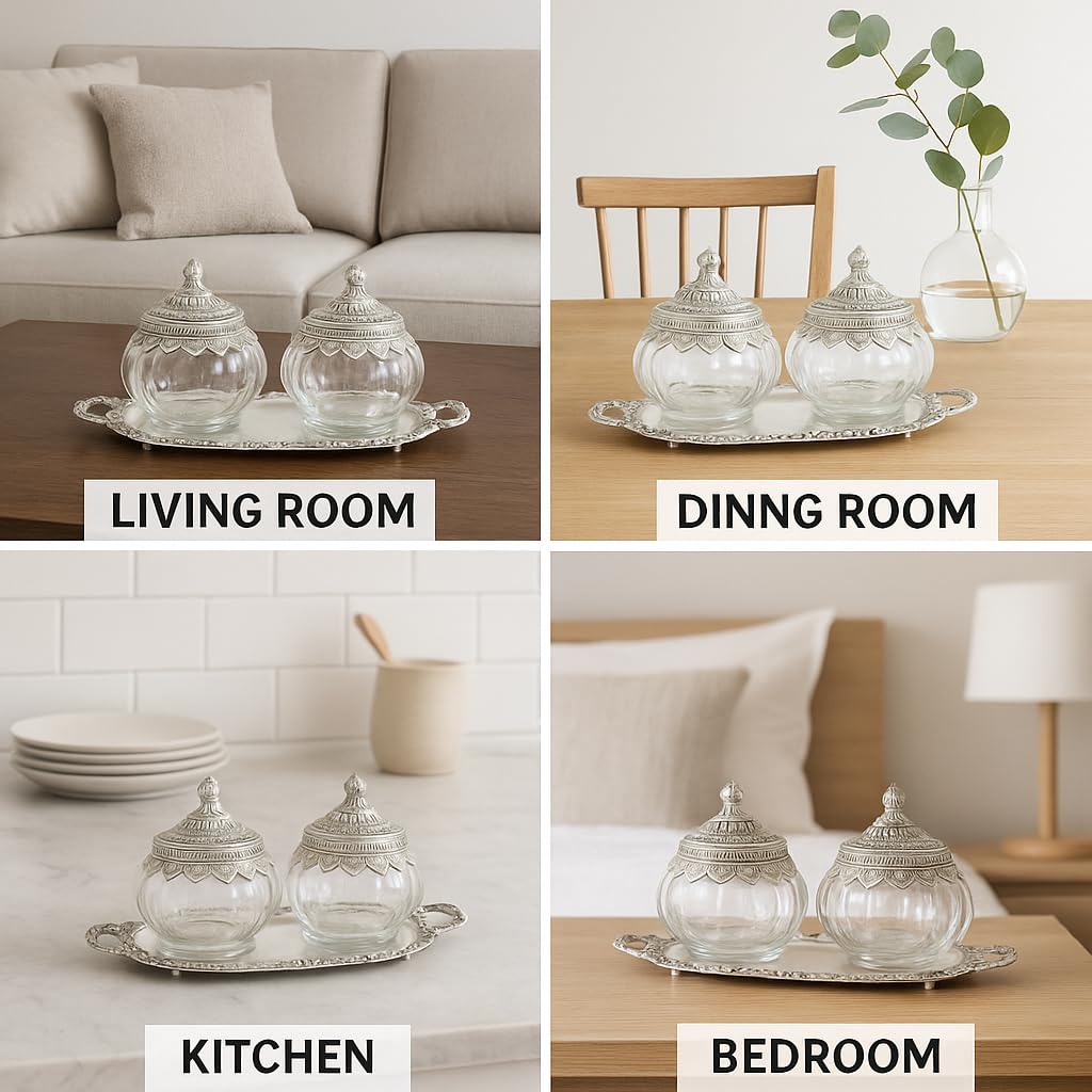 Juego de cuencos de vidrio de herencia para frutos secos y dulces, para decoración de mesa en el hogar y la oficina.