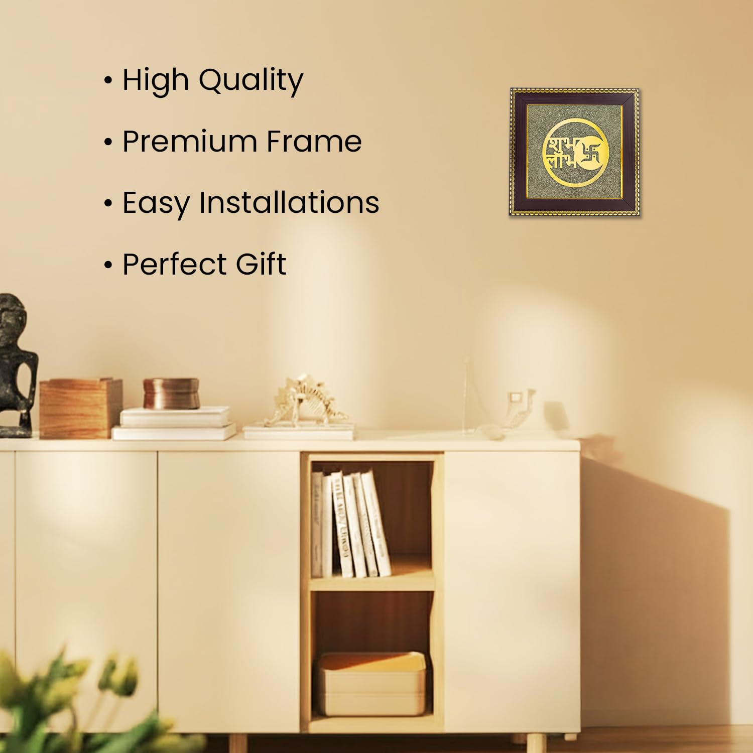 Handcrafted Shubh Labh on golden raw pyrite crystal base