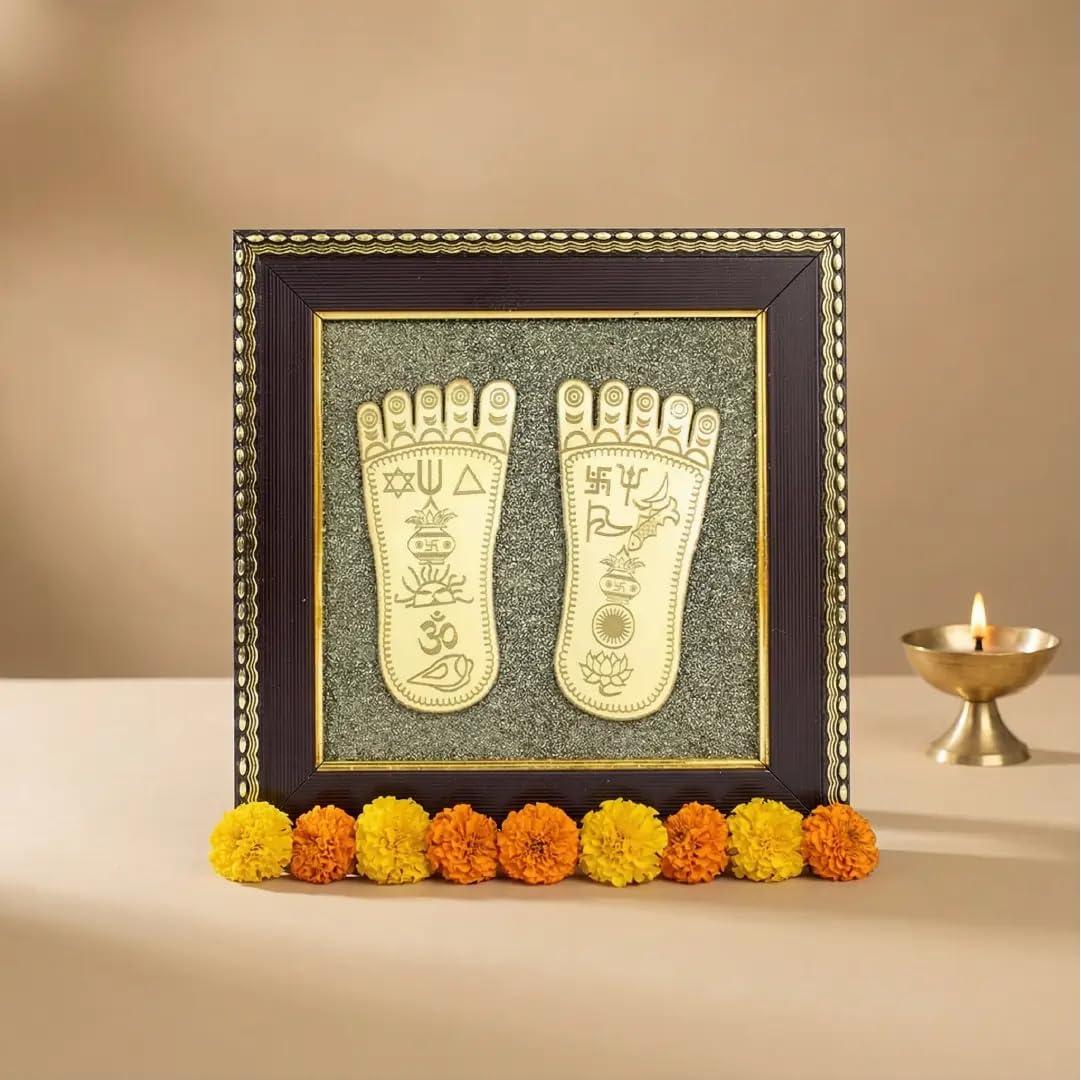 Maa Lakshmi Charan Paduka on natural pyrite cluster frame