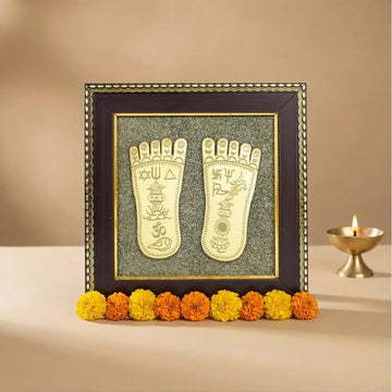 Maa Lakshmi Charan Paduka on natural pyrite cluster frame