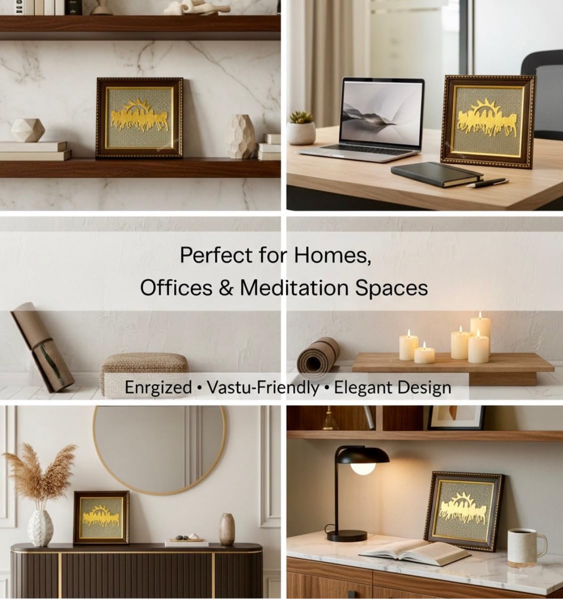 Vastu-friendly 7 Horse Pyrite frame placed on a modern office desk for success