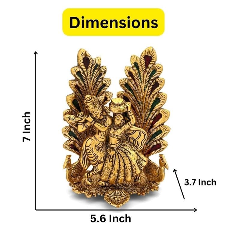 Figura decorativa de Radha Krishna con diseño de pavo real y diya para puja y decoración del hogar.