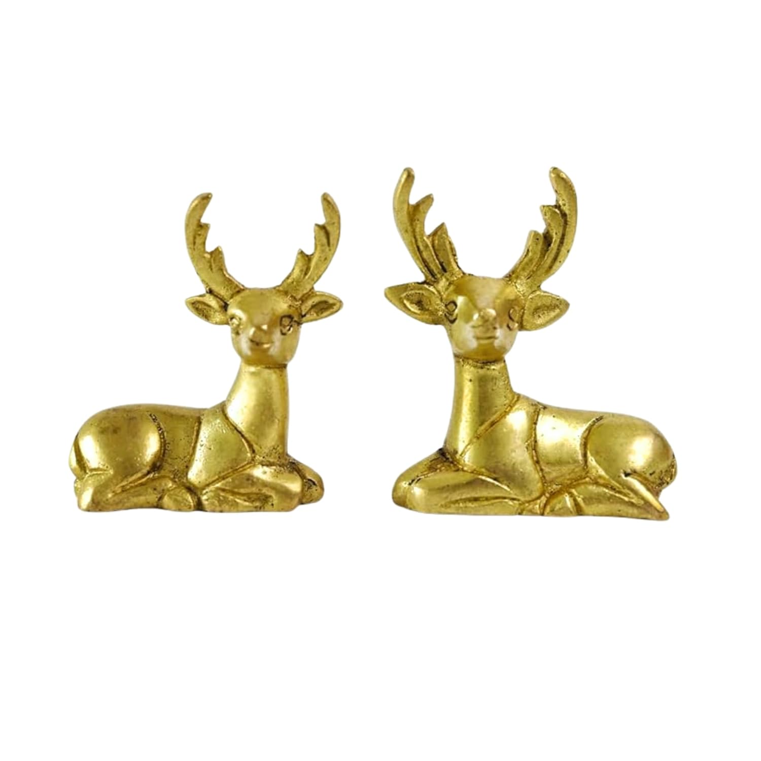 Brass Deer Figurines Set for Home Décor | Handcrafted Indian Art Showpiece for Shelf and Gifting