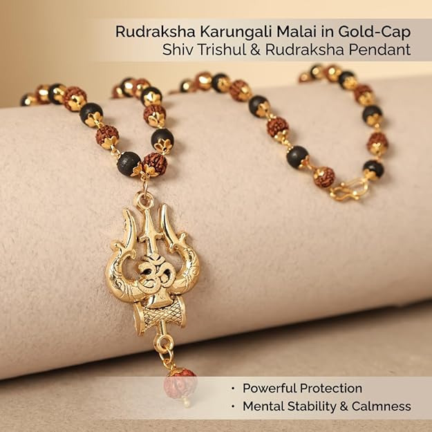 Ebony wood and Rudraksha mala with Shiva Trishul locket