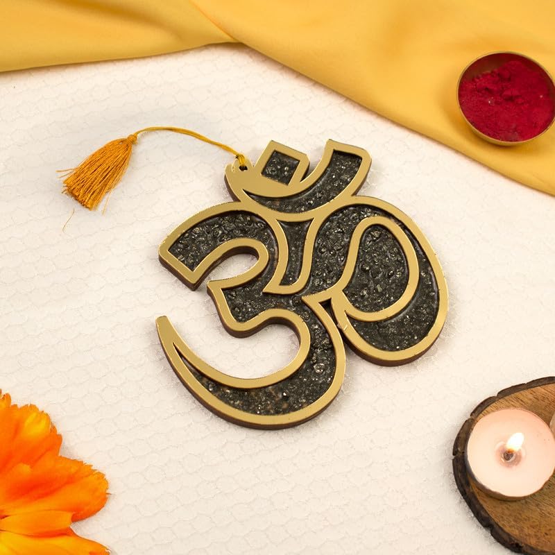Silver pyrite Om wall hanging for home protection and wealth