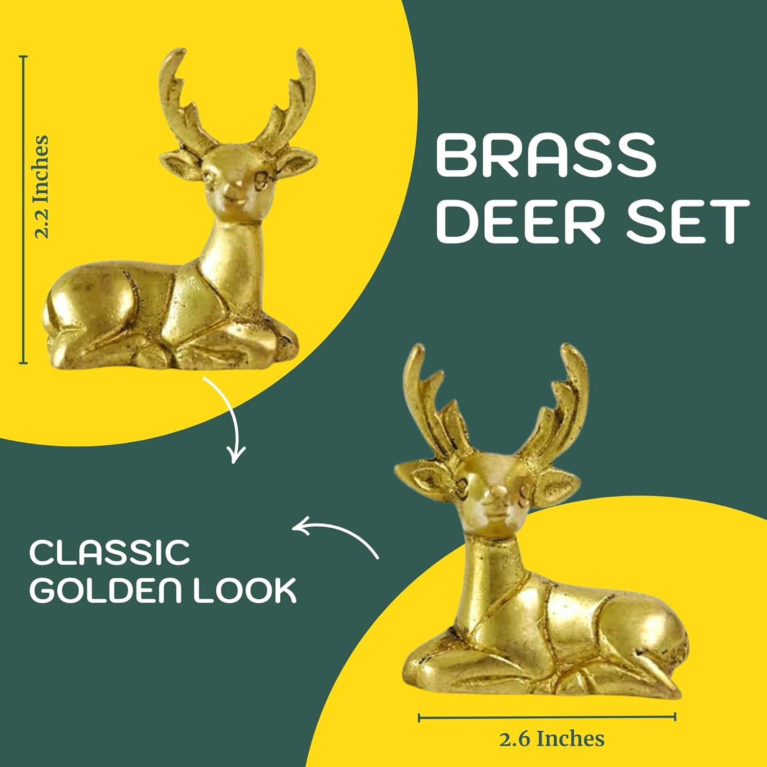 Brass Deer Figurines Set for Home Décor | Handcrafted Indian Art Showpiece for Shelf and Gifting