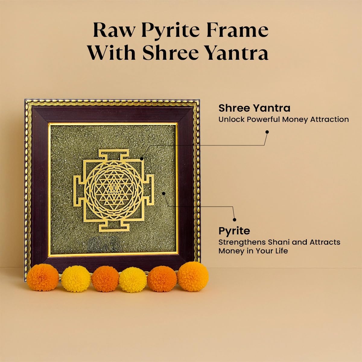 Vastu-friendly Shree Yantra pyrite frame for home office decor