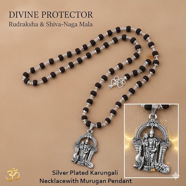 Karungali wood rosary with silver caps for victory and courage