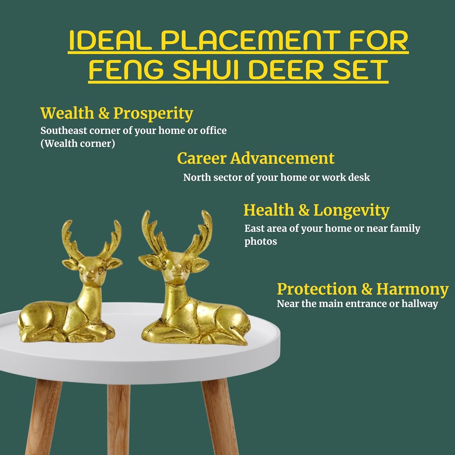 Brass Deer Figurines Set for Home Décor | Handcrafted Indian Art Showpiece for Shelf and Gifting