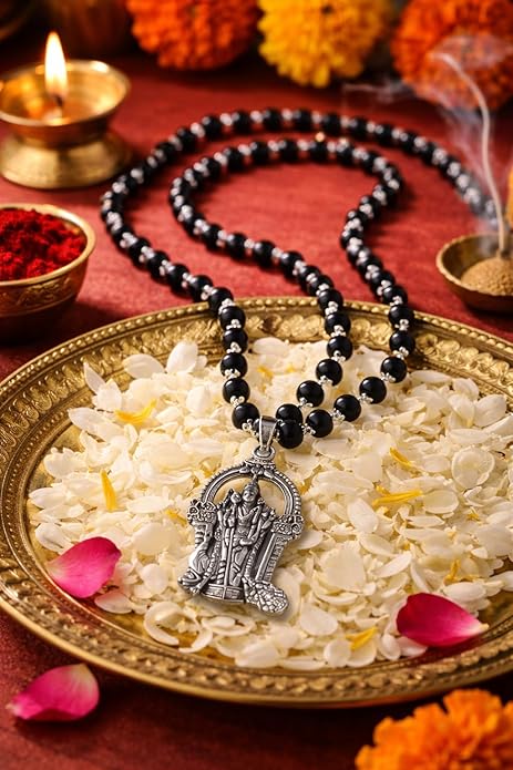 Luxury divine wear silver capped karungali mala with murugan idol