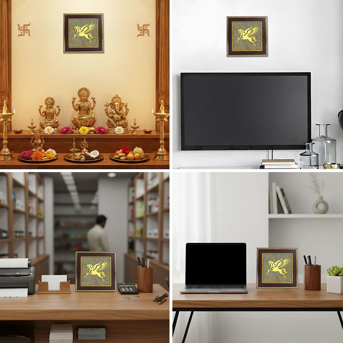 Handcrafted galloping horse on golden raw pyrite crystal base