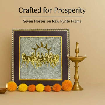 7 Running Horses engraved on Natural Pyrite for Vastu success