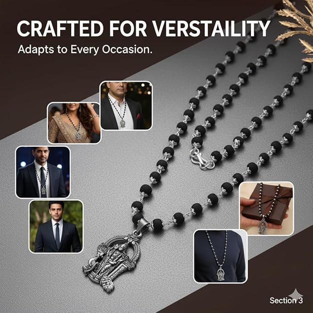 Spiritual protection mala with murugan locket and silver accents