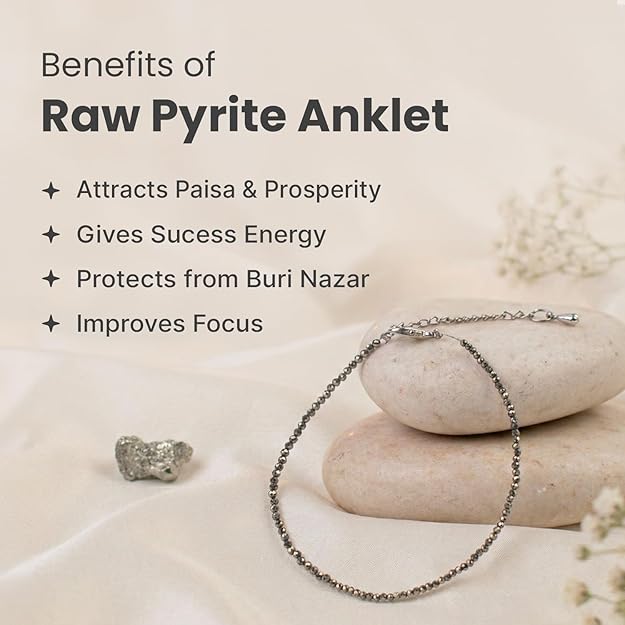Genuine pyrite bead anklet for wealth and good luck