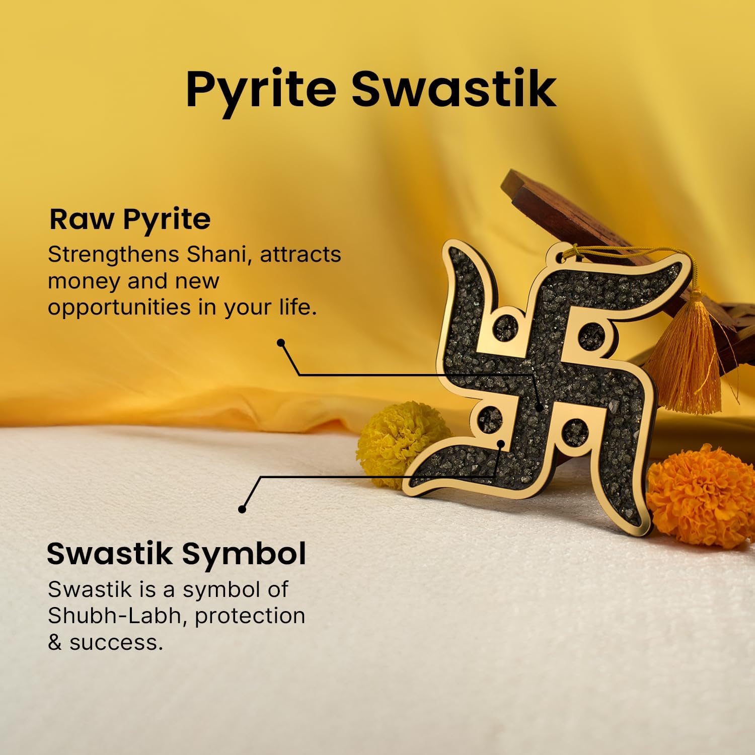 Handcrafted pyrite Swastik for business luck and success