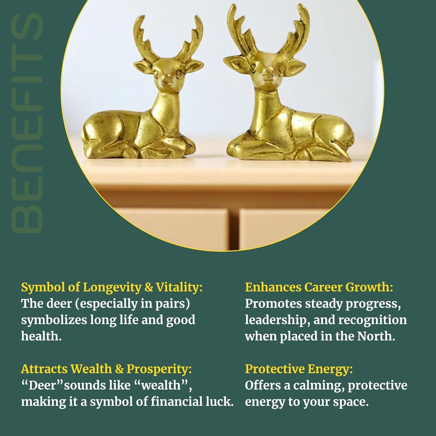 Brass Deer Figurines Set for Home Décor | Handcrafted Indian Art Showpiece for Shelf and Gifting