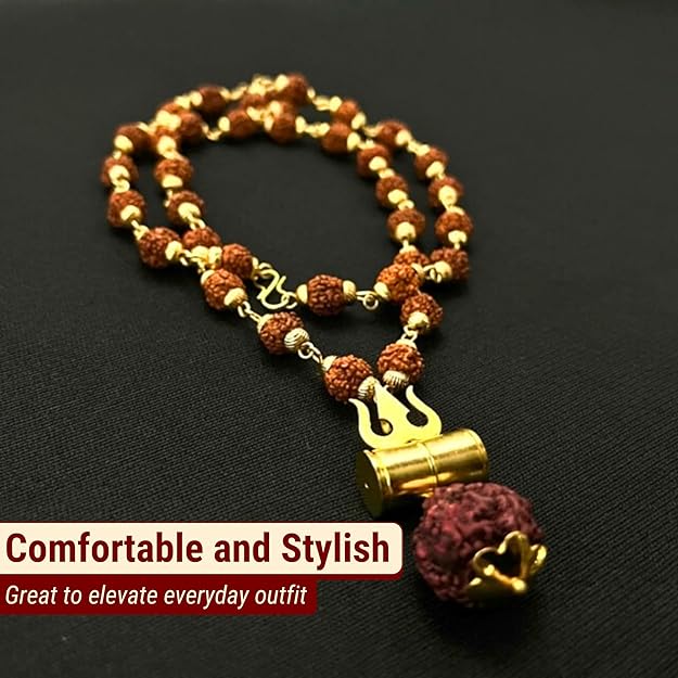Gold Plated Rudraksha Trishul Necklace | Shiva Protection Pendant