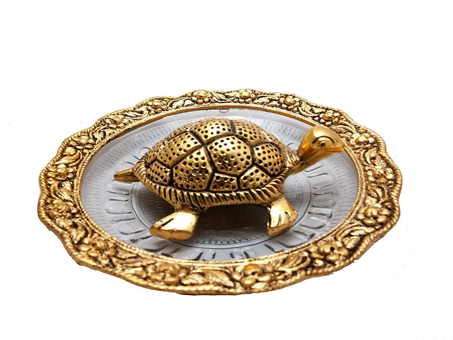 Feng Shui Goldene Schildkröte auf Glasplatte für Glück und Vaastu
