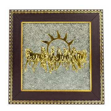 Seven Horses on Raw Pyrite Frame with Sun
