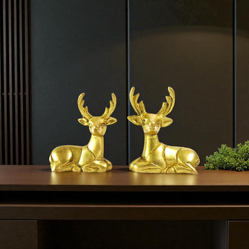 Brass Deer Figurines Set for Home Décor | Handcrafted Indian Art Showpiece for Shelf and Gifting