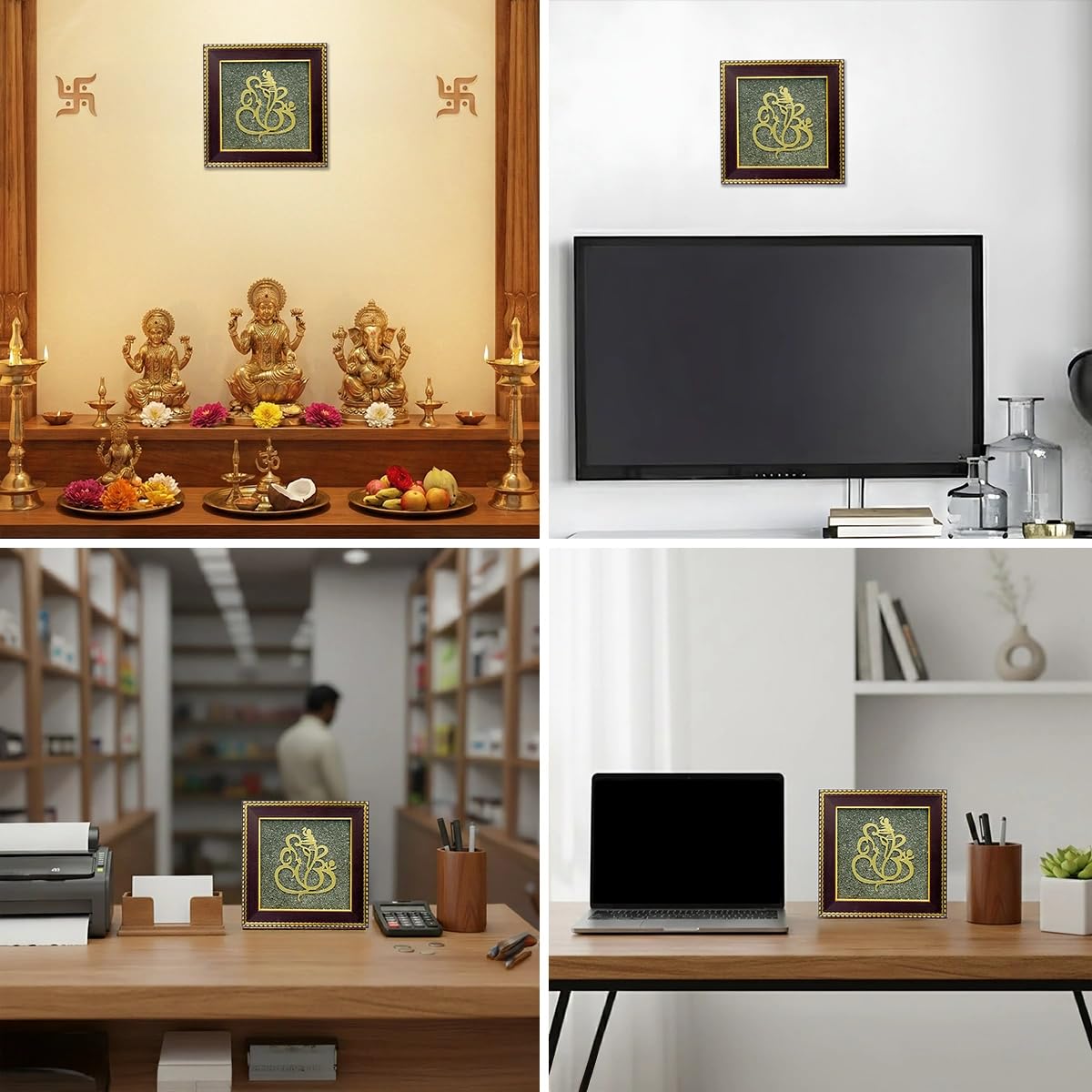 Handcrafted Lord Ganesha on golden raw pyrite crystal base